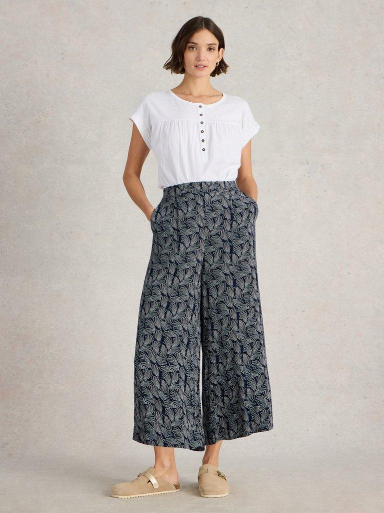 Lisette Crinkle Crop Culotte in NAVY PR - MODEL FRONT