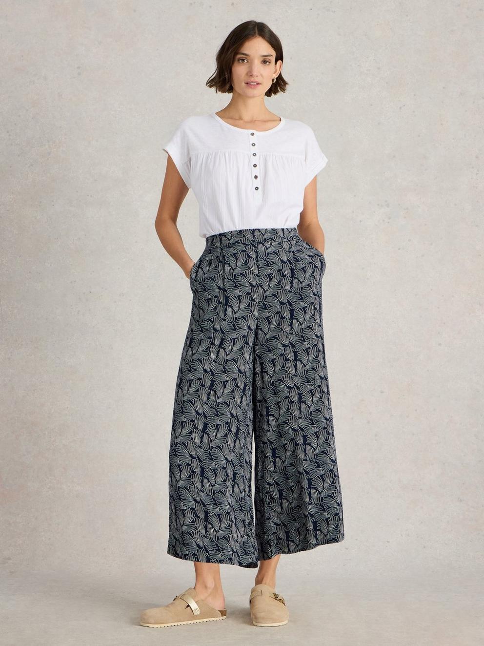 Lisette Crinkle Crop Culotte in NAVY PR - MODEL FRONT