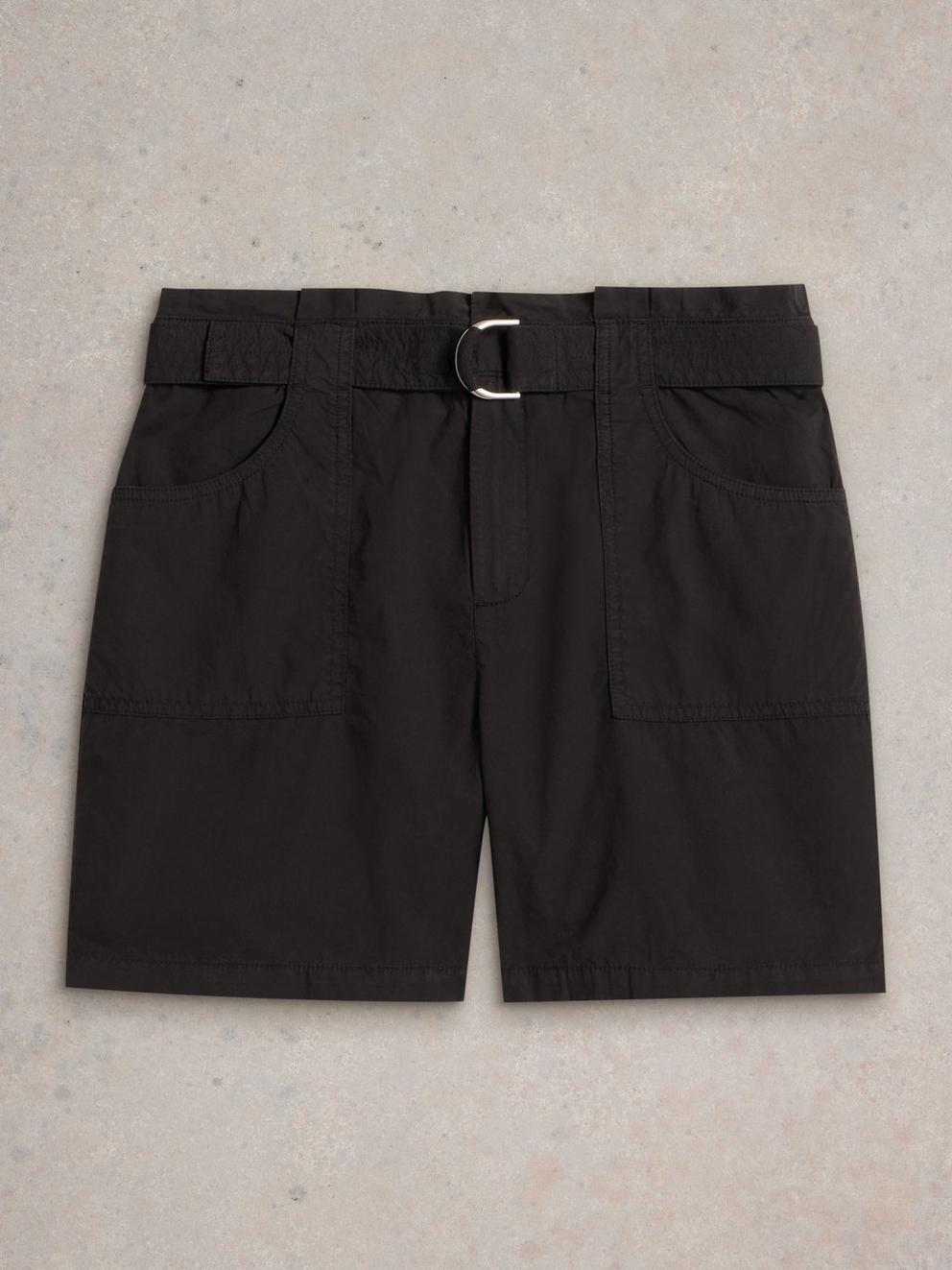 Teakie Short in PURE BLK - FLAT FRONT