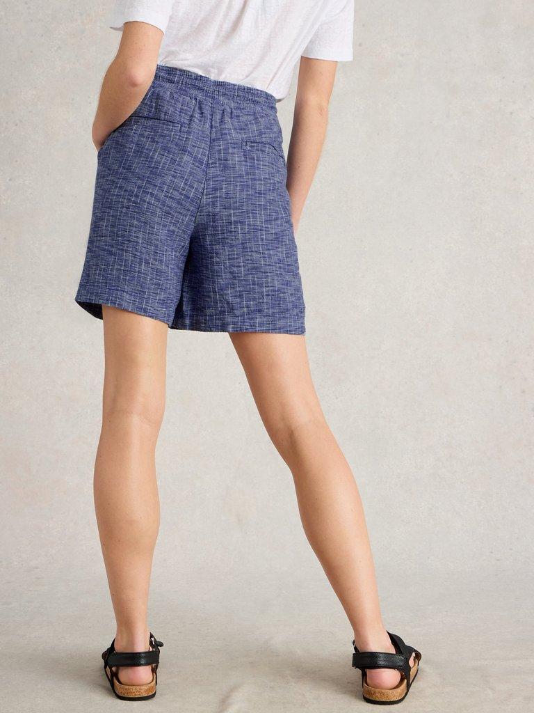 Belle Linen Short in BLUE MLT - MODEL BACK