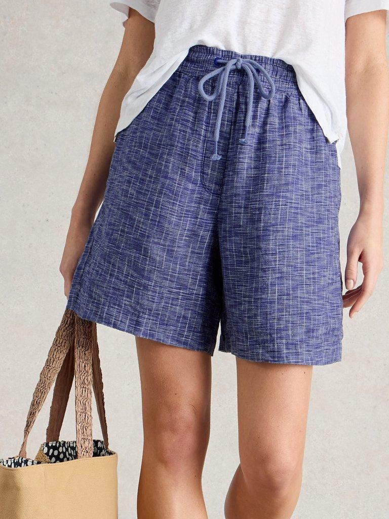 Belle Linen Short in BLUE MLT - MODEL DETAIL