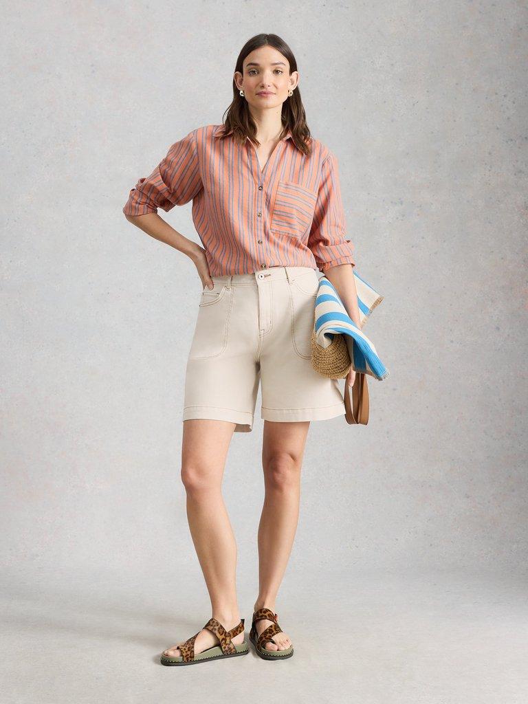 Tia Denim Shorts in NAT WHITE - MODEL FRONT