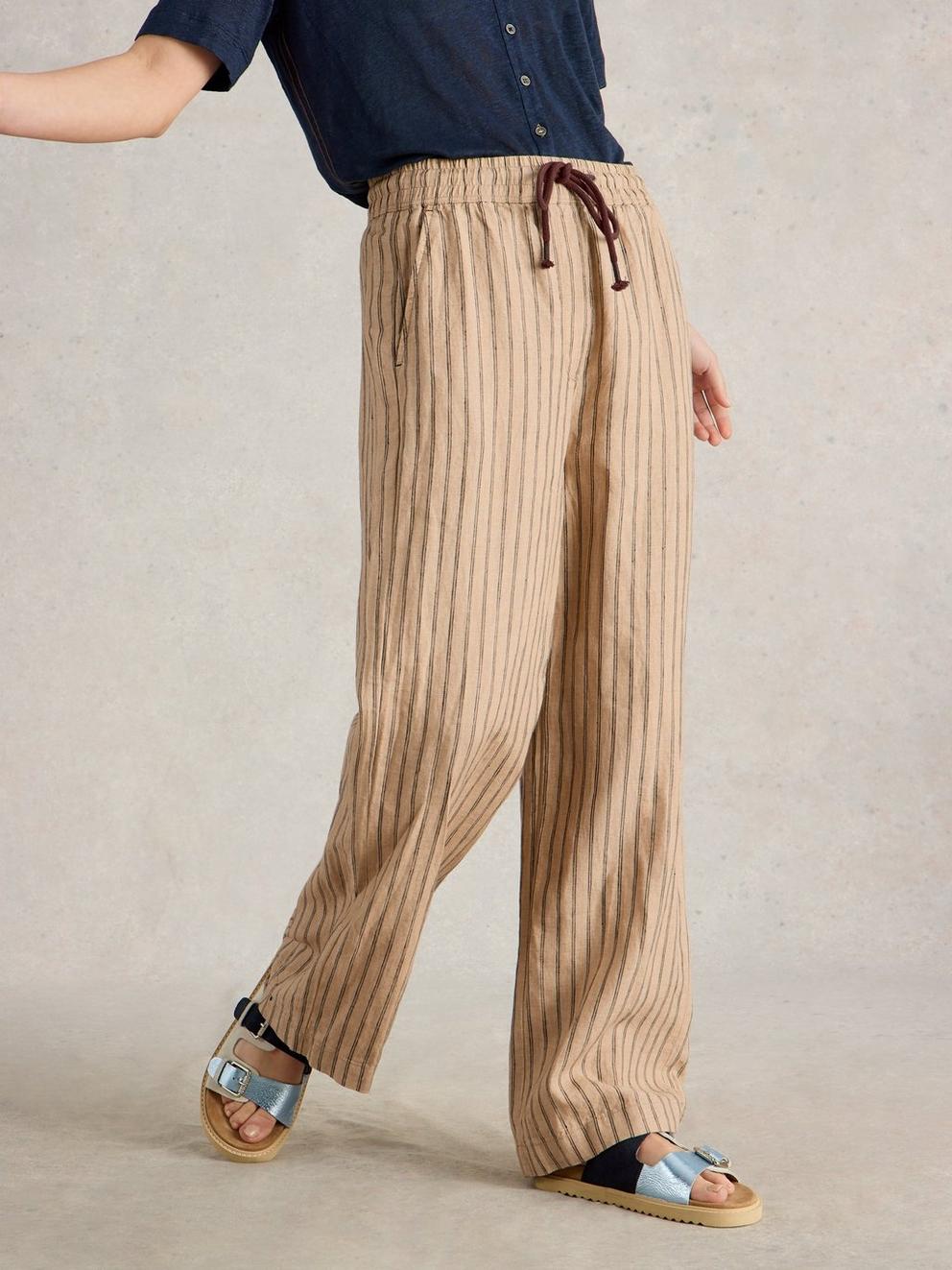 Belle Linen Wide Leg Trousers in NAT MLT - LIFESTYLE