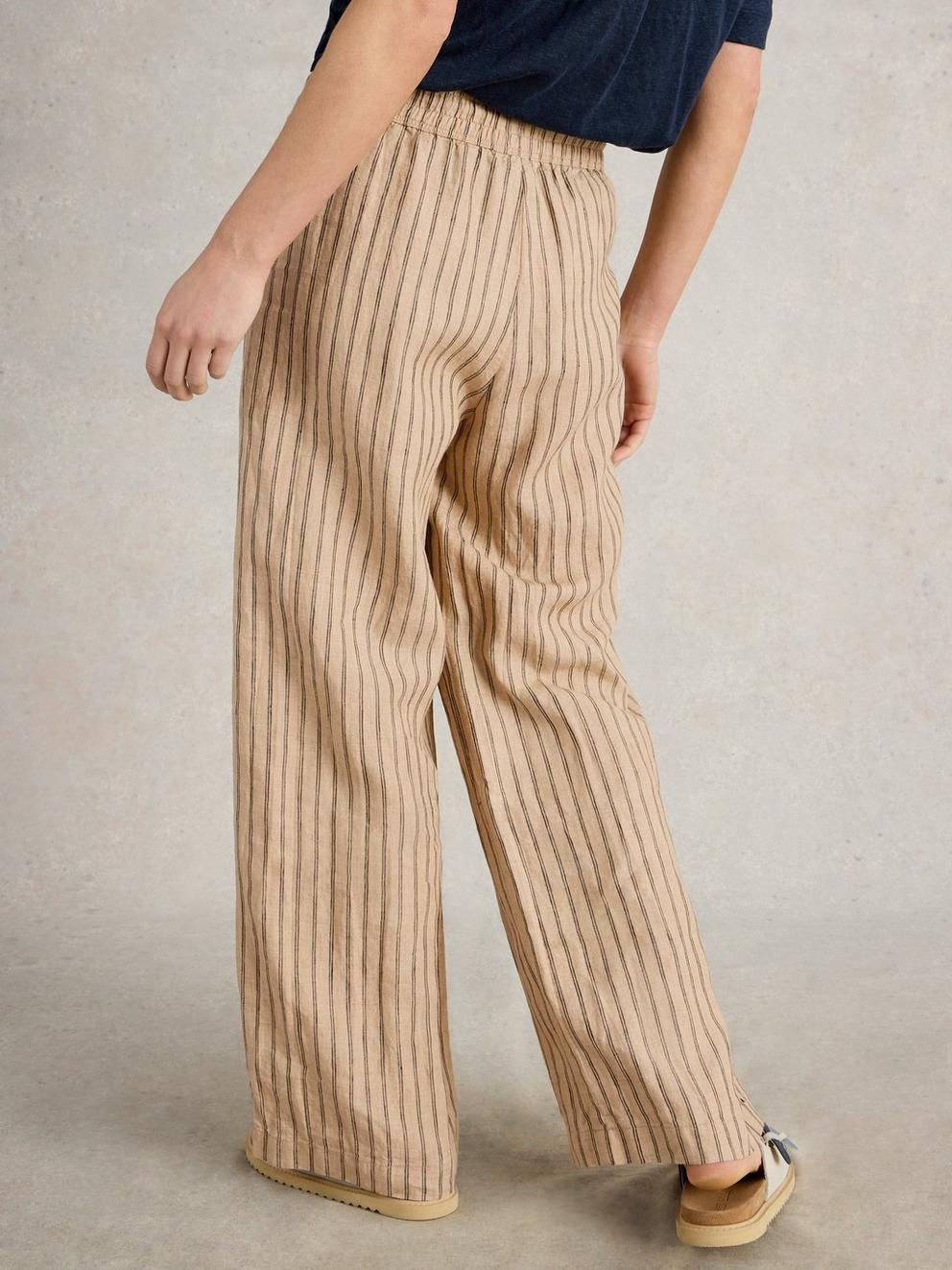 Belle Linen Wide Leg Trousers in NAT MLT - MODEL BACK