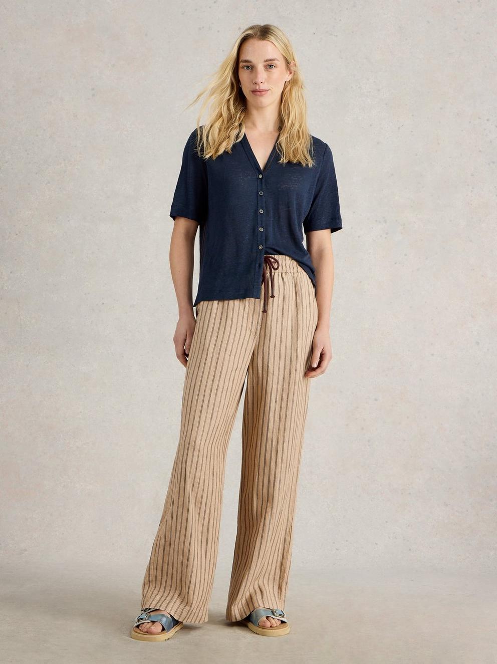Belle Linen Wide Leg Trousers in NAT MLT - MODEL FRONT