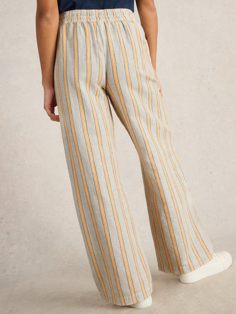 Belle Linen Blend Trouser in WHITE MLT - MODEL BACK