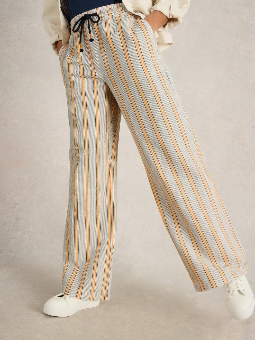 Belle Linen Blend Trouser in WHITE MLT - MODEL DETAIL