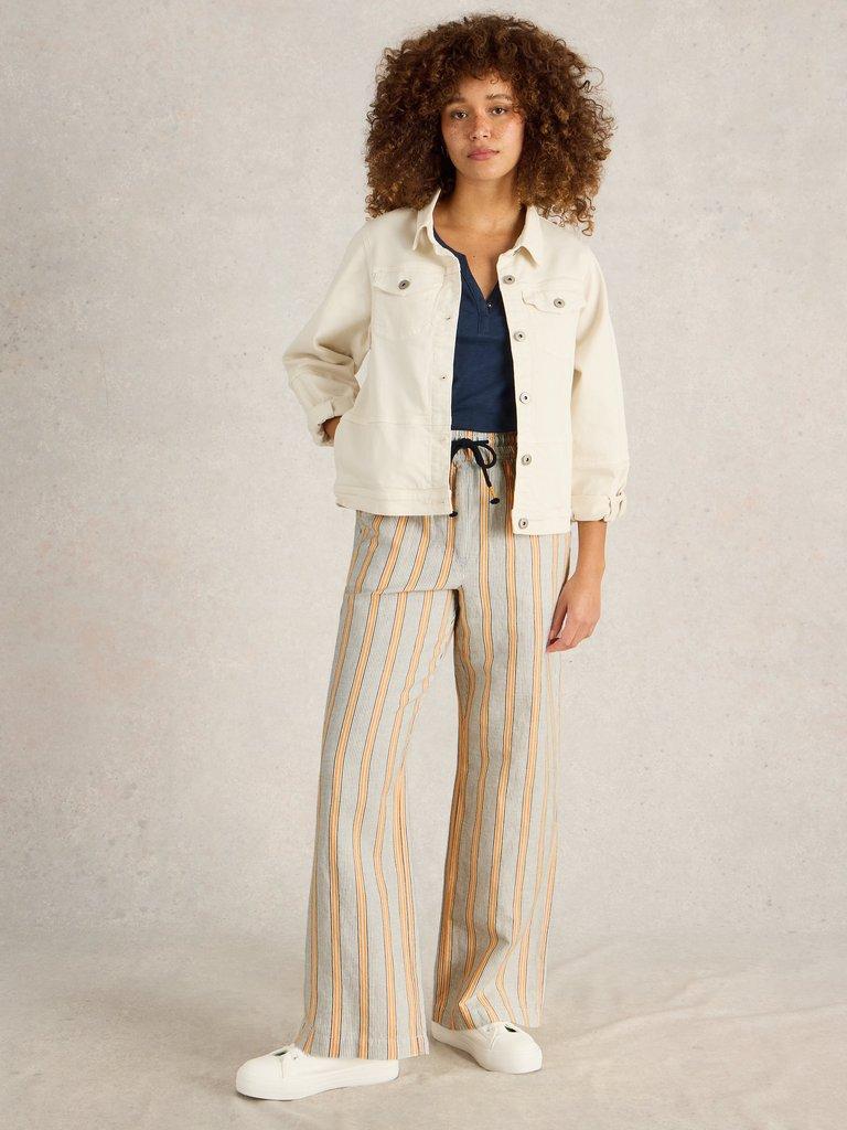 Belle Linen Blend Trouser in WHITE MLT - MODEL FRONT