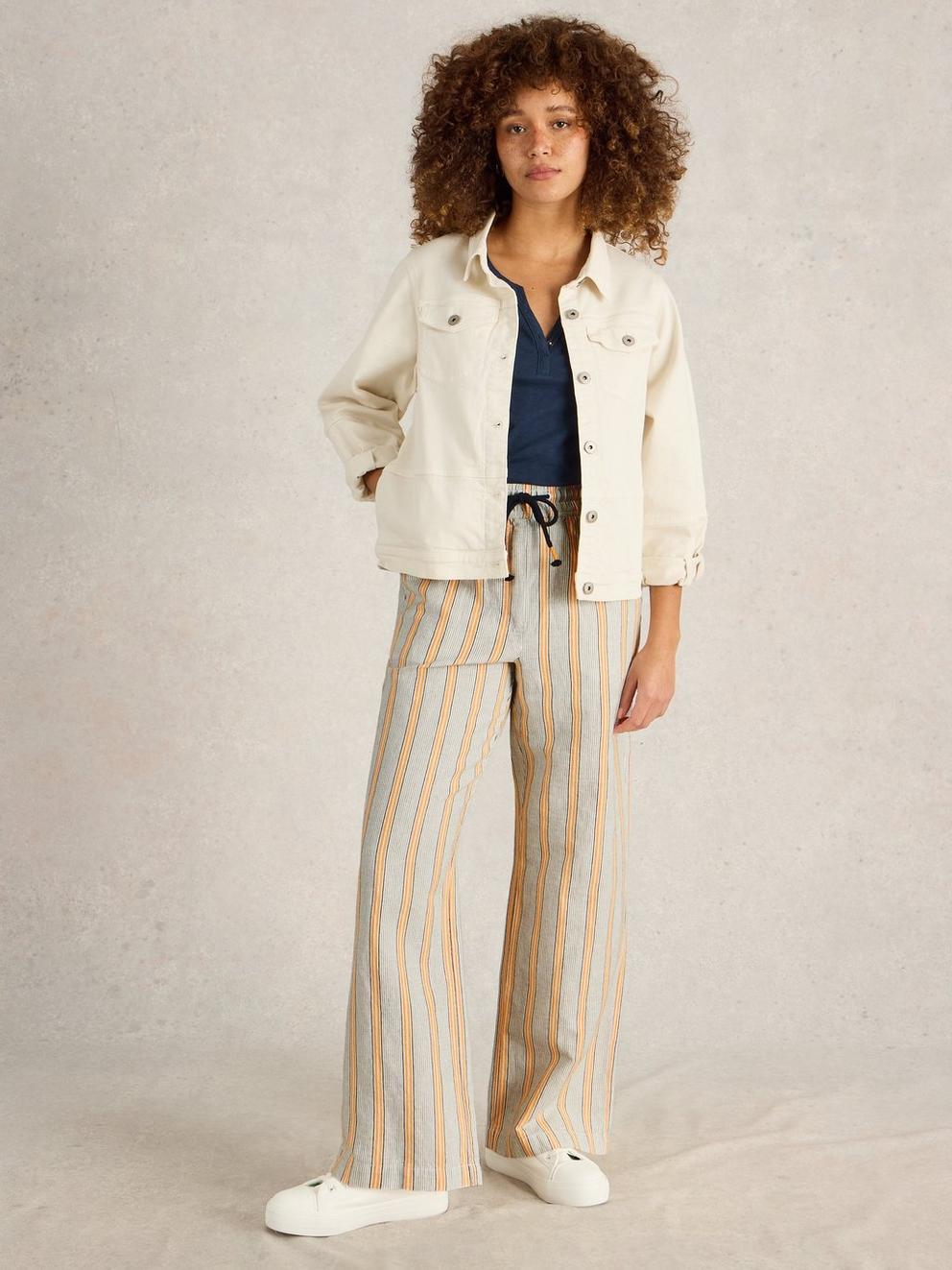 Belle Linen Blend Trouser in WHITE MLT - MODEL FRONT