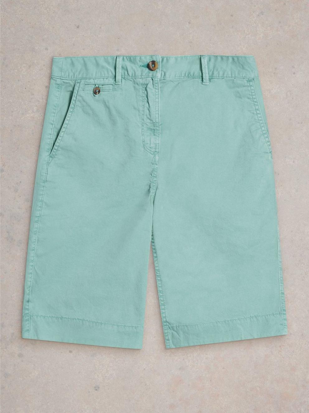 Hayley Organic Chino Short in MID TEAL - FLAT FRONT