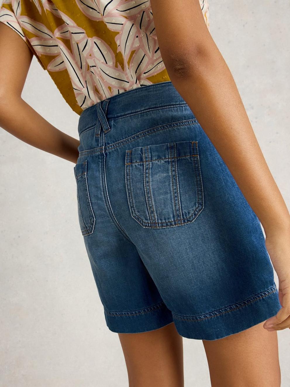 Combat Mollie Denim Shorts in DK DENIM - MODEL BACK