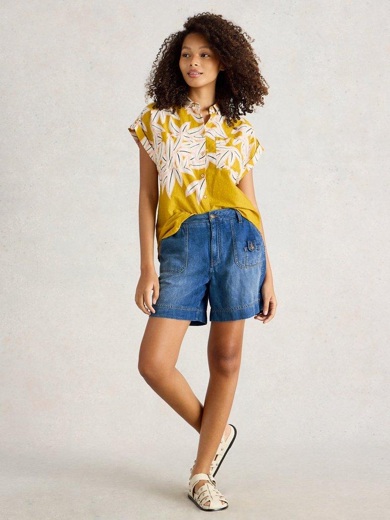 Combat Mollie Denim Shorts in DK DENIM - MODEL FRONT