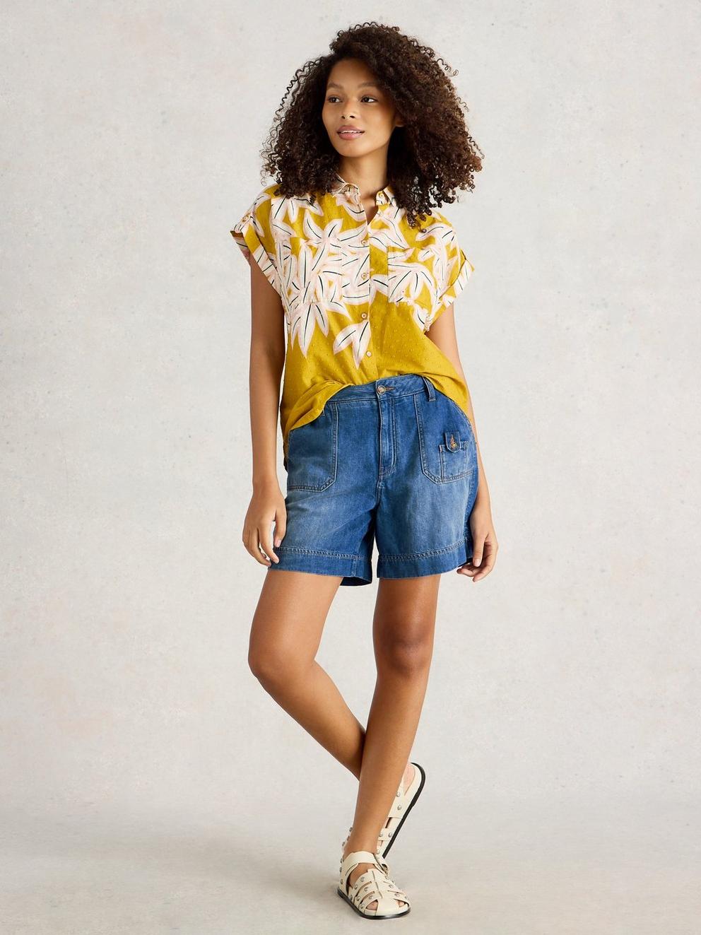 Combat Mollie Denim Shorts in DK DENIM - MODEL FRONT