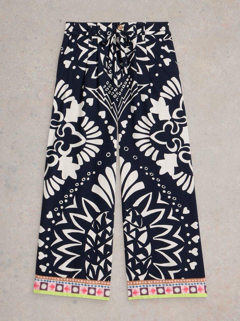 Farah Wide Leg Trouser in NAVY MULTI - FLAT FRONT