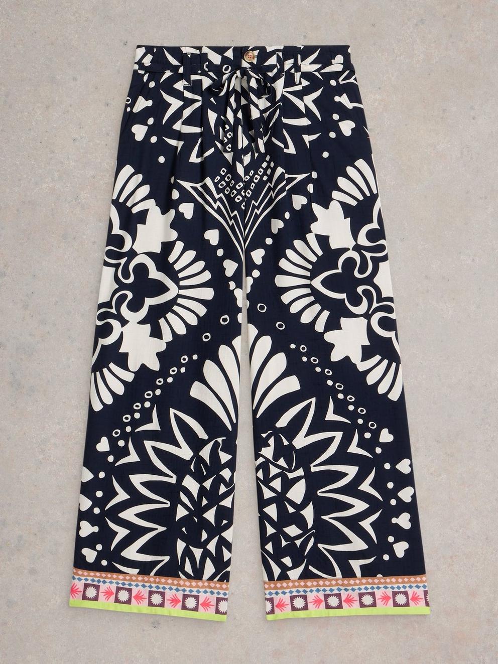 Farah Wide Leg Trouser in NAVY MULTI - FLAT FRONT