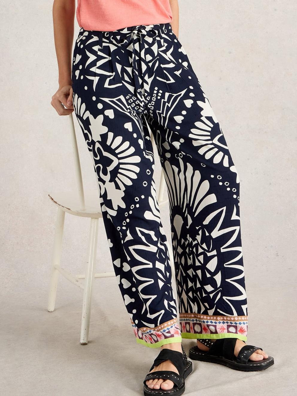 Farah Wide Leg Trouser in NAVY MULTI - LIFESTYLE