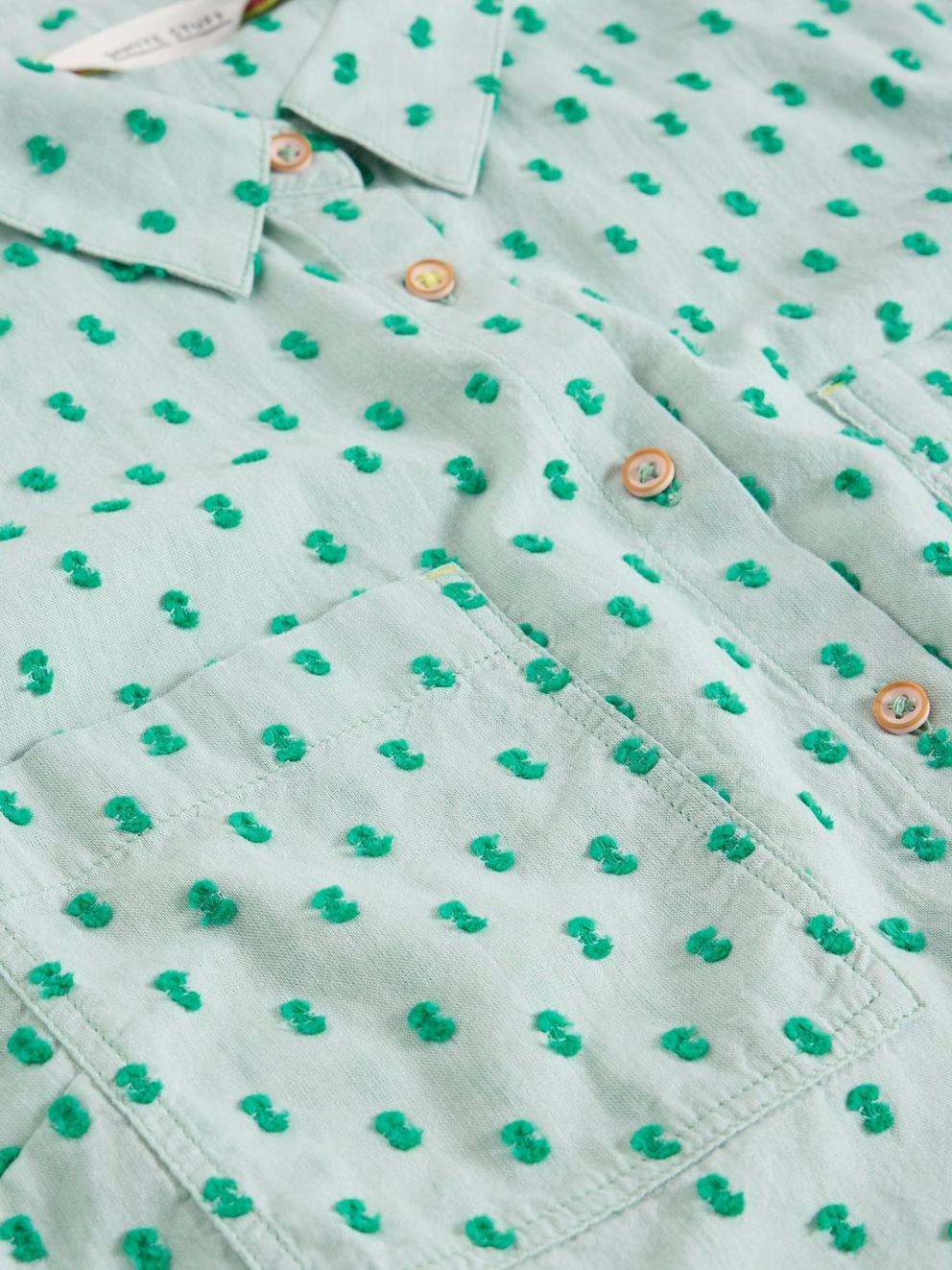 Ellie Organic Cotton Collared Shirt in GREEN MLT - FLAT DETAIL