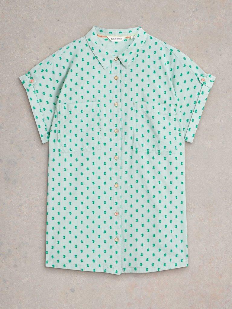 Ellie Organic Cotton Collared Shirt in GREEN MLT - FLAT FRONT