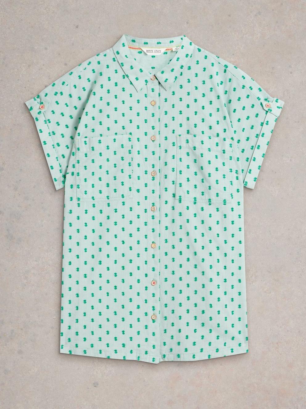 Ellie Organic Cotton Collared Shirt in GREEN MLT - FLAT FRONT