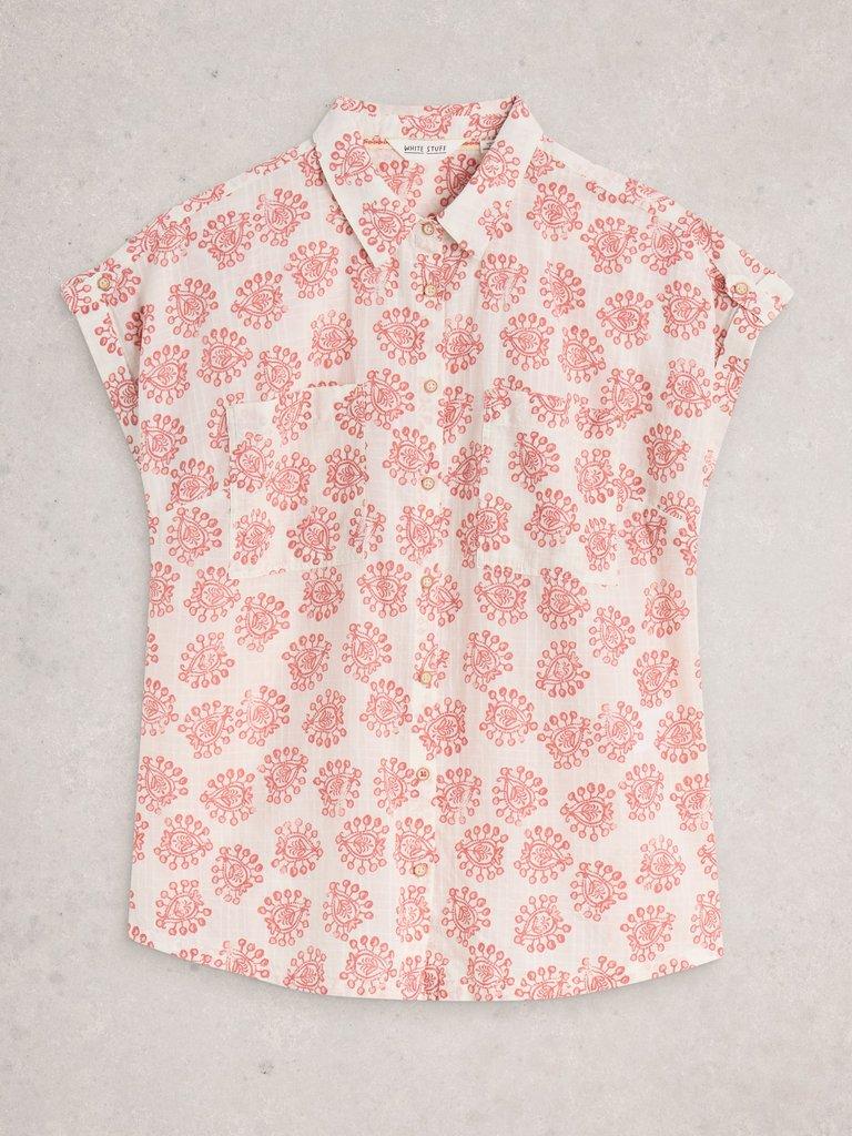 Ellie Organic Cotton Collared Shirt in IVORY MLT - FLAT FRONT