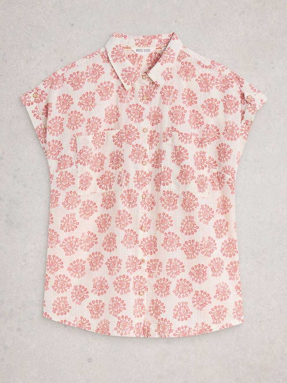 Ellie Organic Cotton Collared Shirt in IVORY MLT - FLAT FRONT