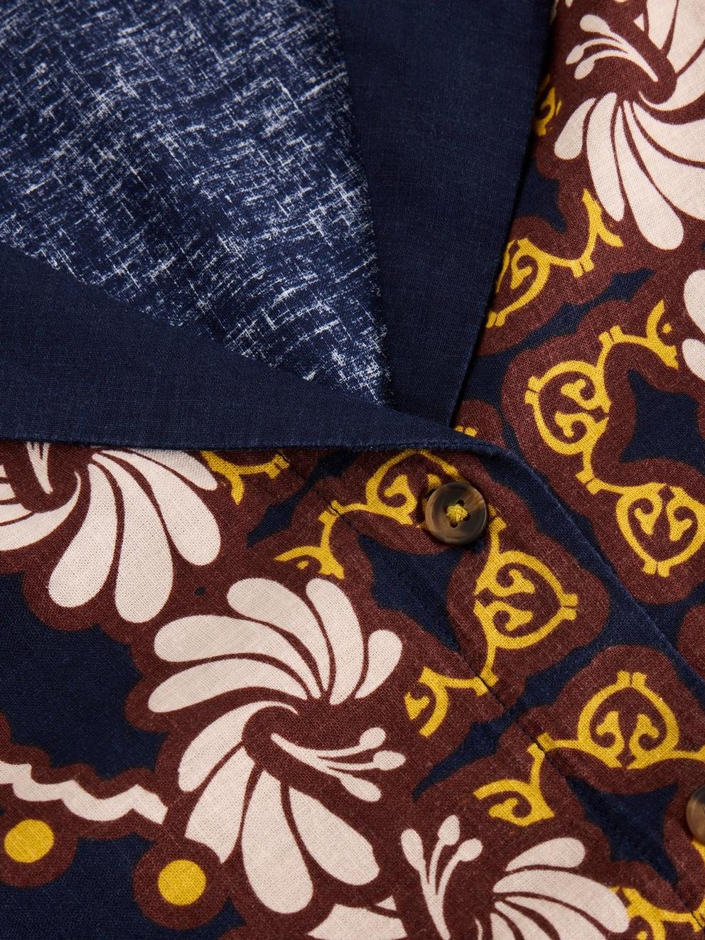 Bella Linen Blend Resort Shirt in NAVY MULTI - FLAT DETAIL