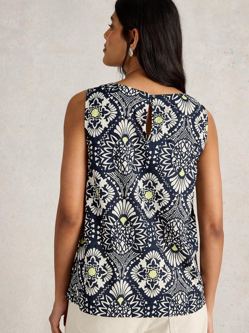 Paradise Cotton Vest in NAVY PR - MODEL BACK