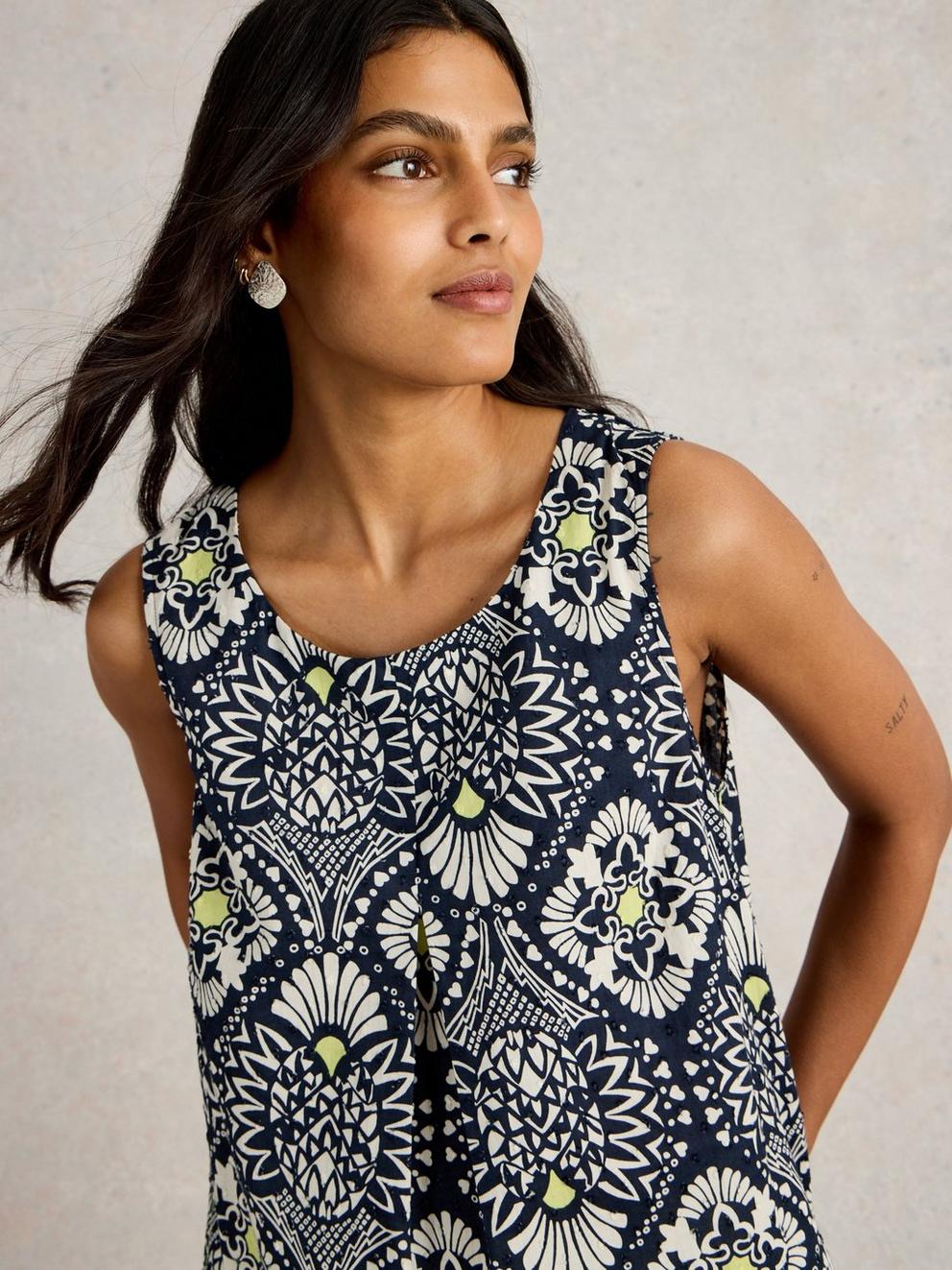 Paradise Cotton Vest in NAVY PR - MODEL DETAIL