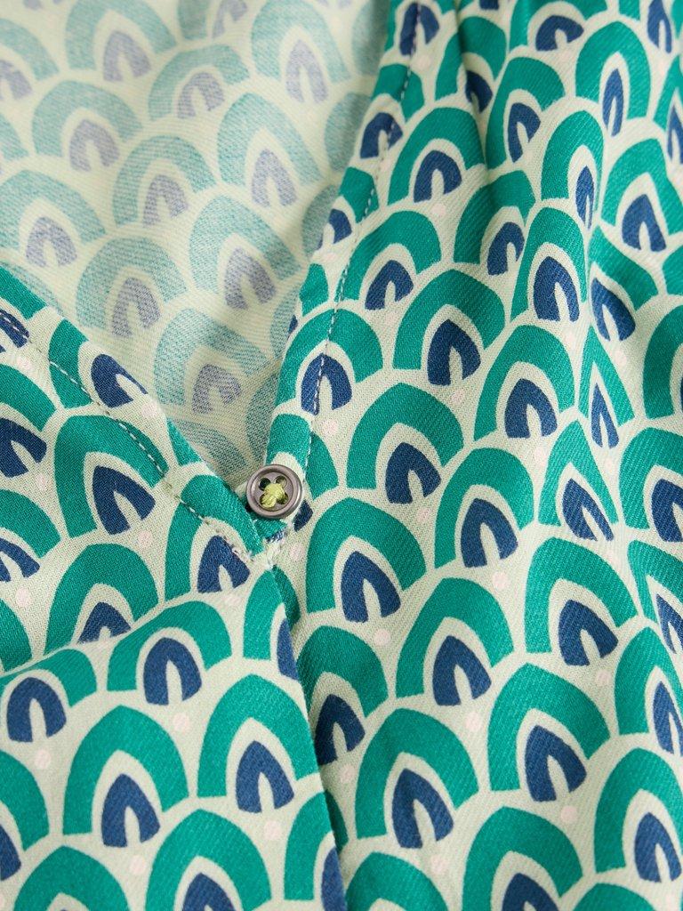 Rae V Neck Organic Cotton Top in GREEN PR - FLAT DETAIL