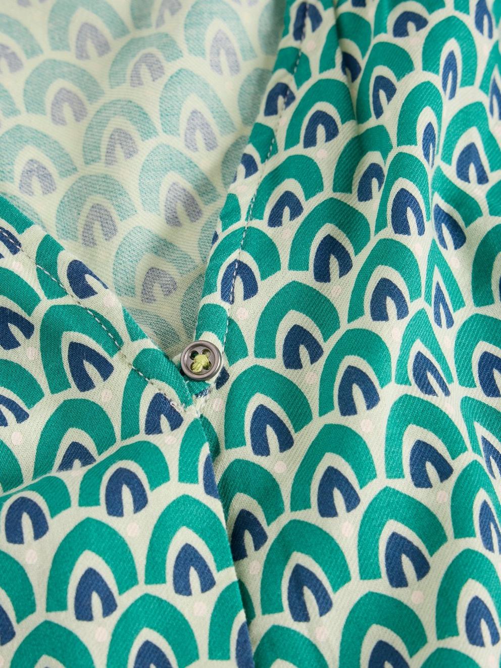 Rae V Neck Organic Cotton Top in GREEN PR - FLAT DETAIL