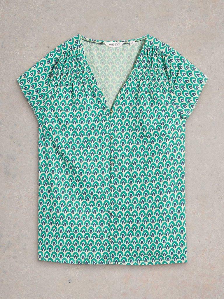 Rae V Neck Organic Cotton Top in GREEN PR - FLAT FRONT