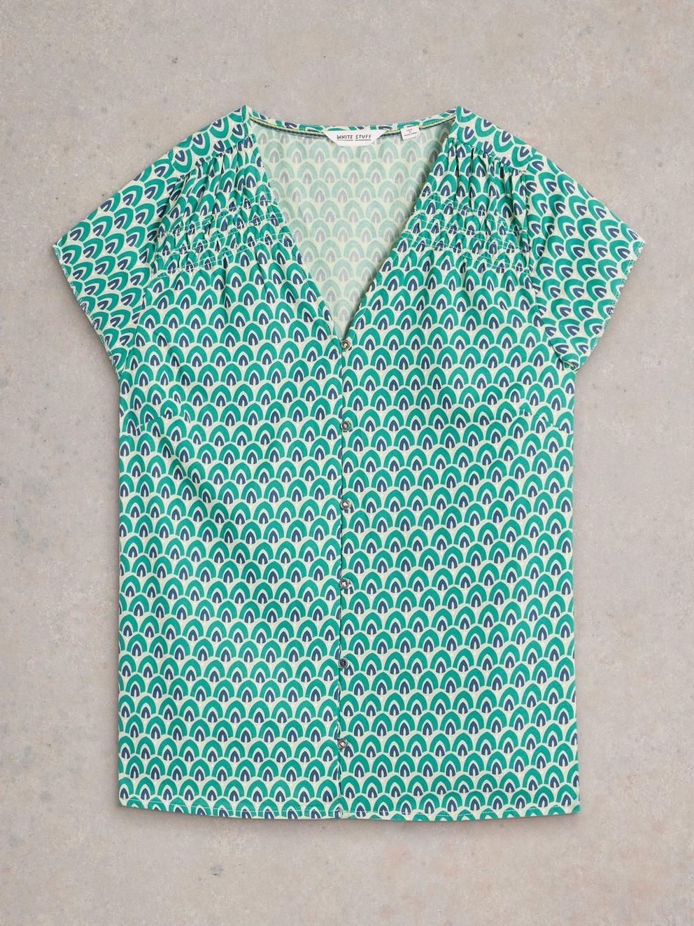 Rae V Neck Organic Cotton Top in GREEN PR - FLAT FRONT