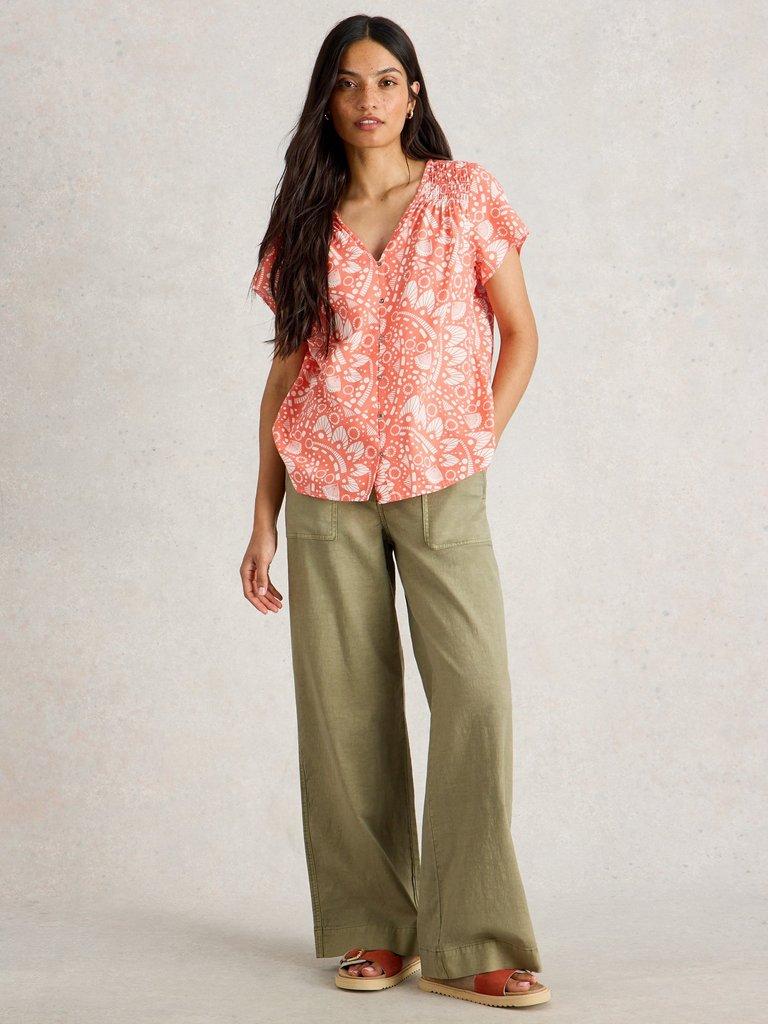 Rae V Neck Organic Cotton Top in PINK PR - MODEL FRONT