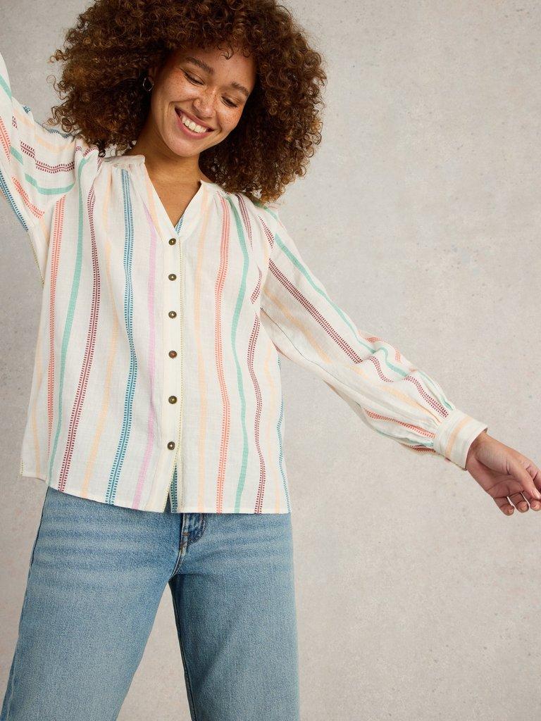 Gilly Stripe Jaquard Top  in NAT MLT - LIFESTYLE