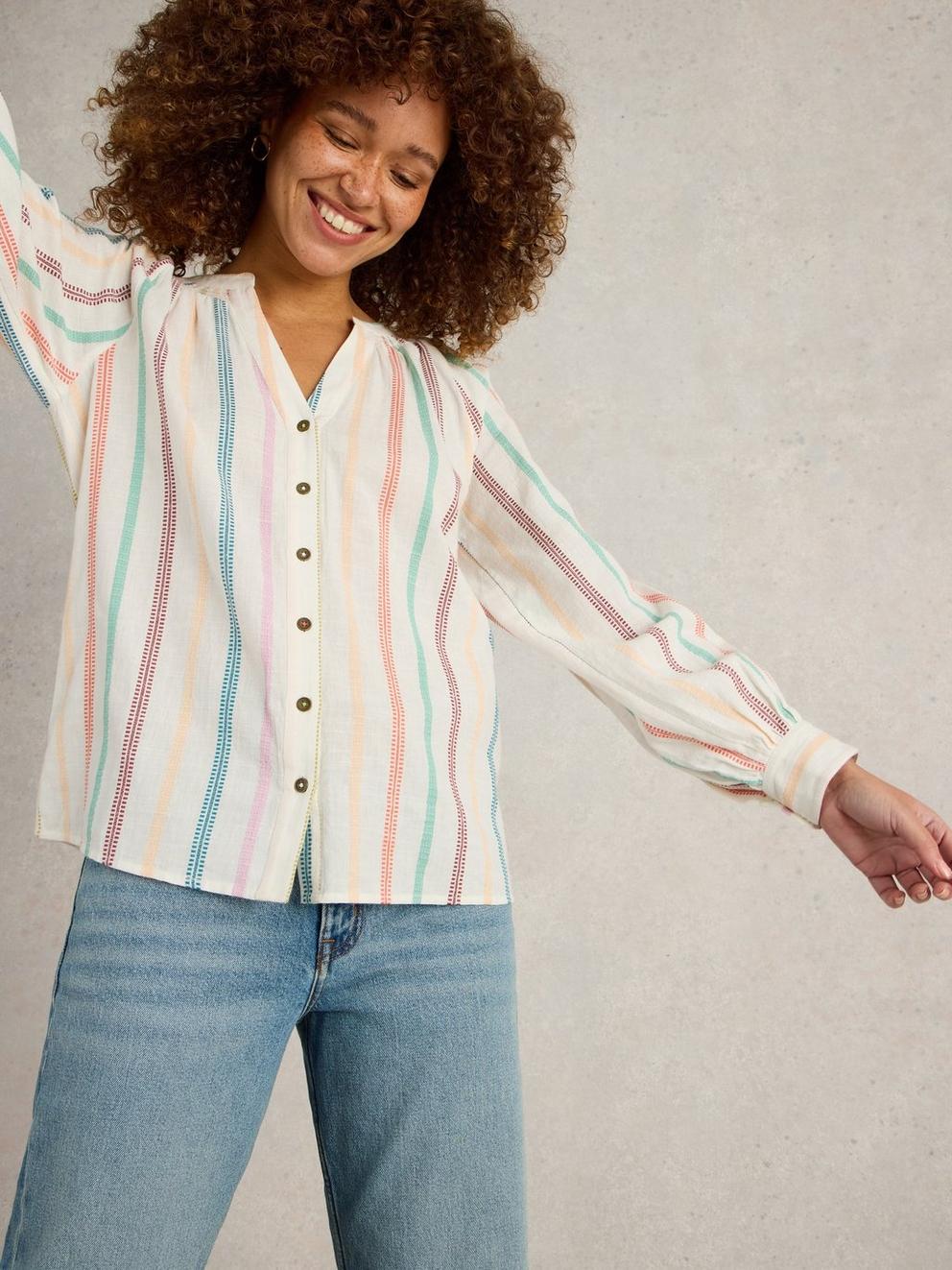 Gilly Stripe Jaquard Top  in NAT MLT - LIFESTYLE