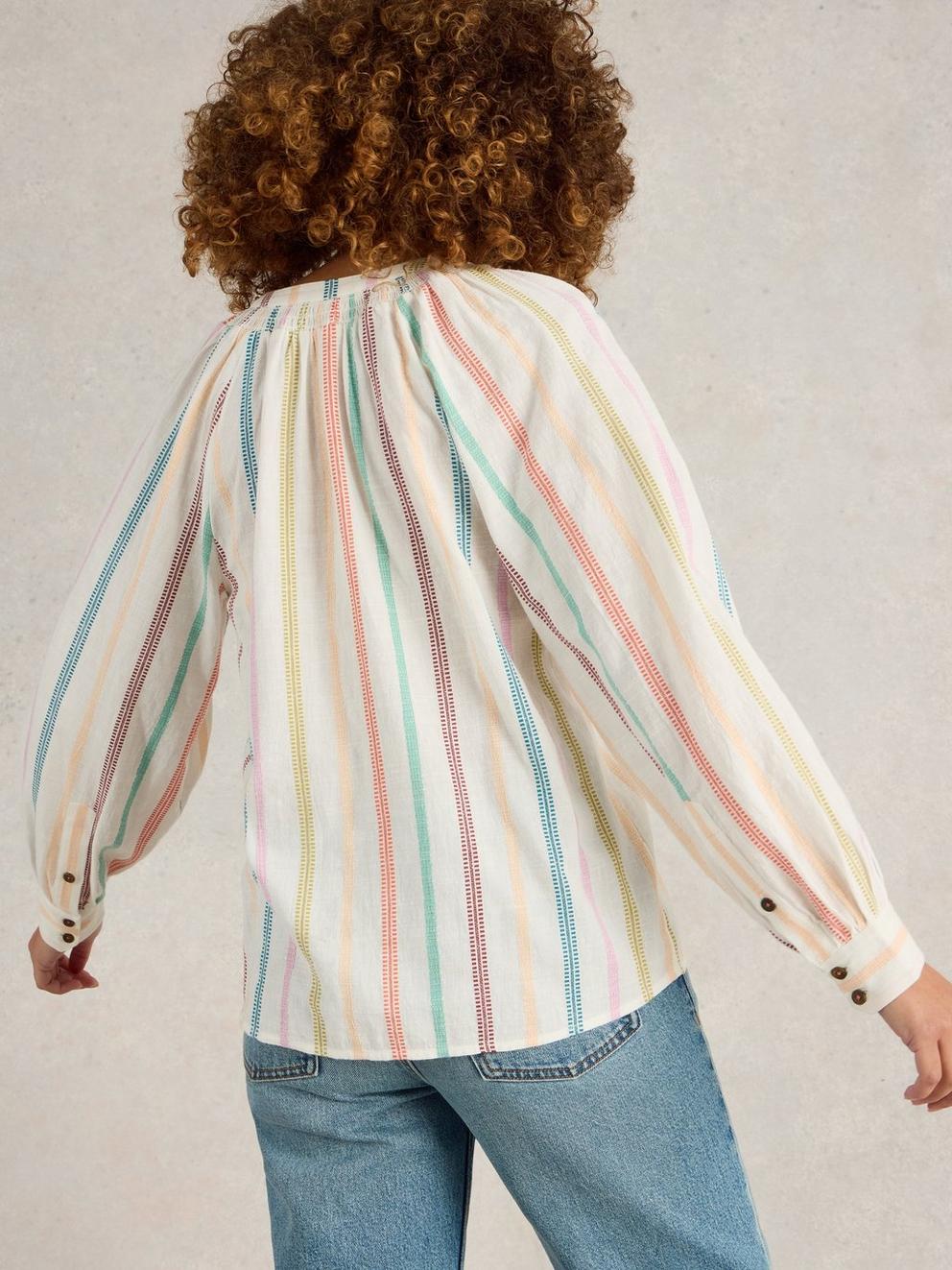 Gilly Stripe Jaquard Top  in NAT MLT - MODEL BACK