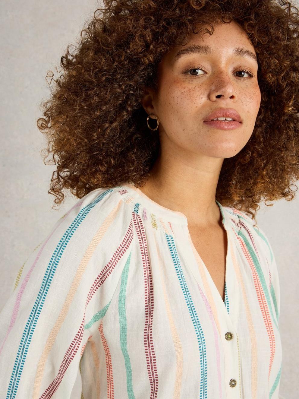 Gilly Stripe Jaquard Top  in NAT MLT - MODEL DETAIL
