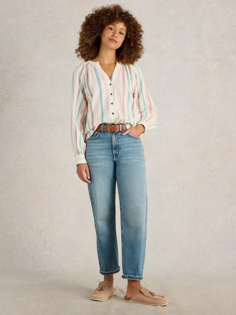 Gilly Stripe Jaquard Top  in NAT MLT - MODEL FRONT