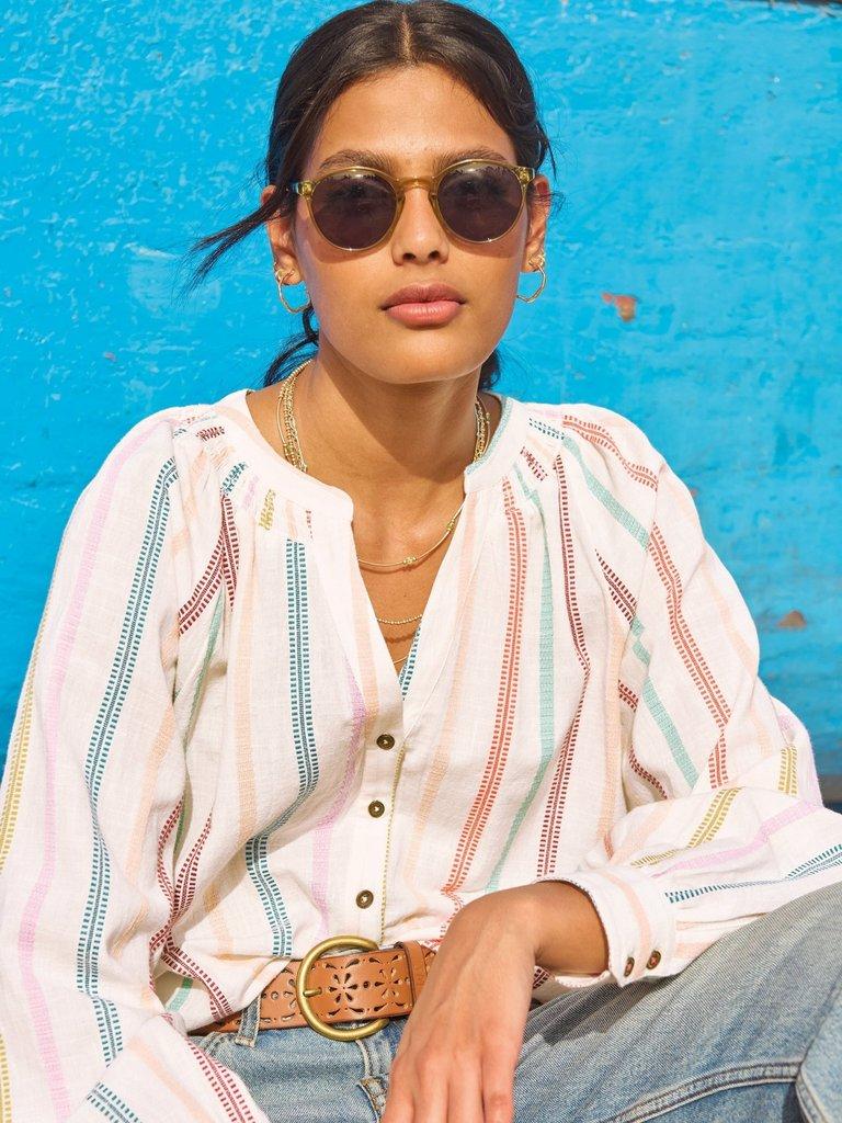 Gilly Stripe Jaquard Top  in NAT MLT - MIXED