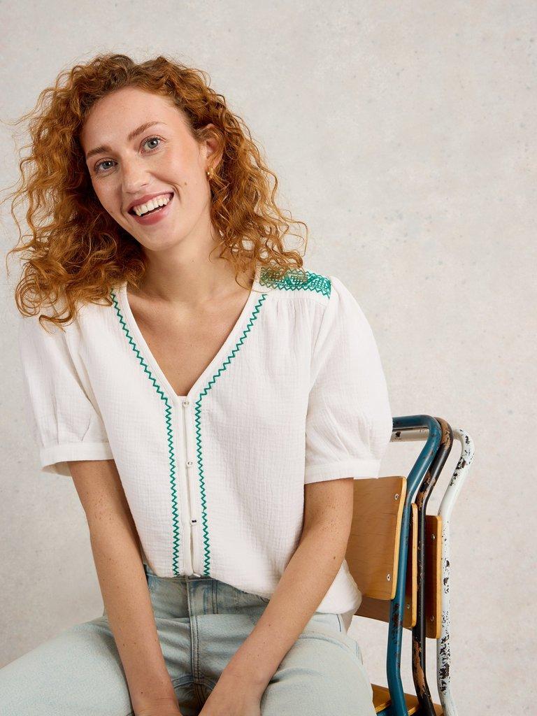 Gianna Double Cloth Top in WHITE MLT - LIFESTYLE