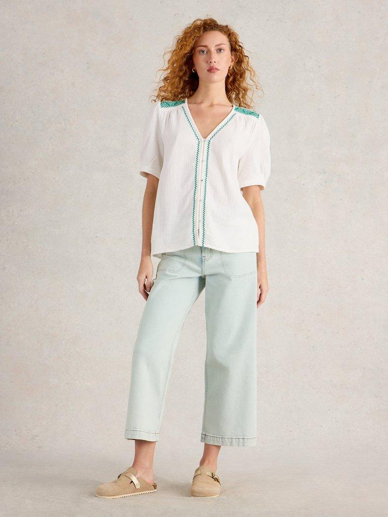 Gianna Double Cloth Top in WHITE MLT - MODEL FRONT