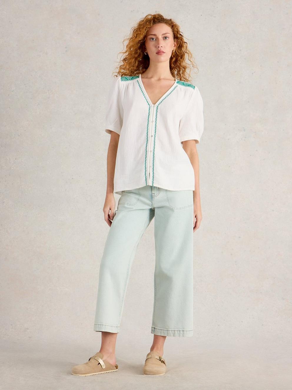 Gianna Double Cloth Top in WHITE MLT - MODEL FRONT