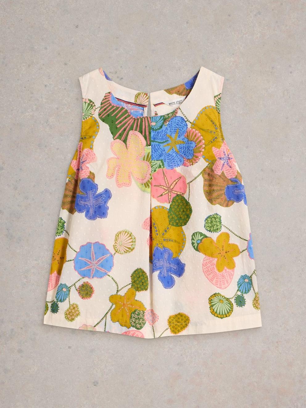 Paradise Cotton V Neck Vest in IVORY MLT - FLAT FRONT