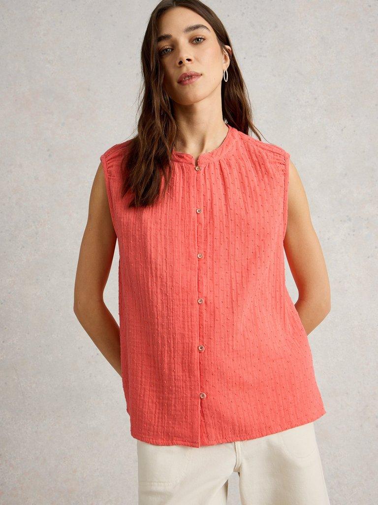 Yasmin Double Cloth Vest in BRT PINK - MODEL DETAIL