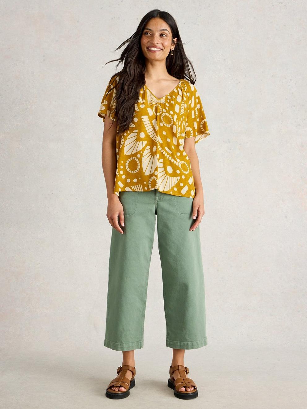 Imogen V Neck Top in CHART PR - MODEL FRONT