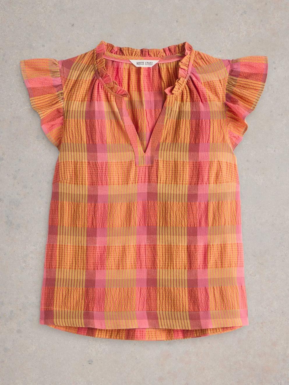 Rosie Check Cotton Vest  in PINK MLT - FLAT FRONT