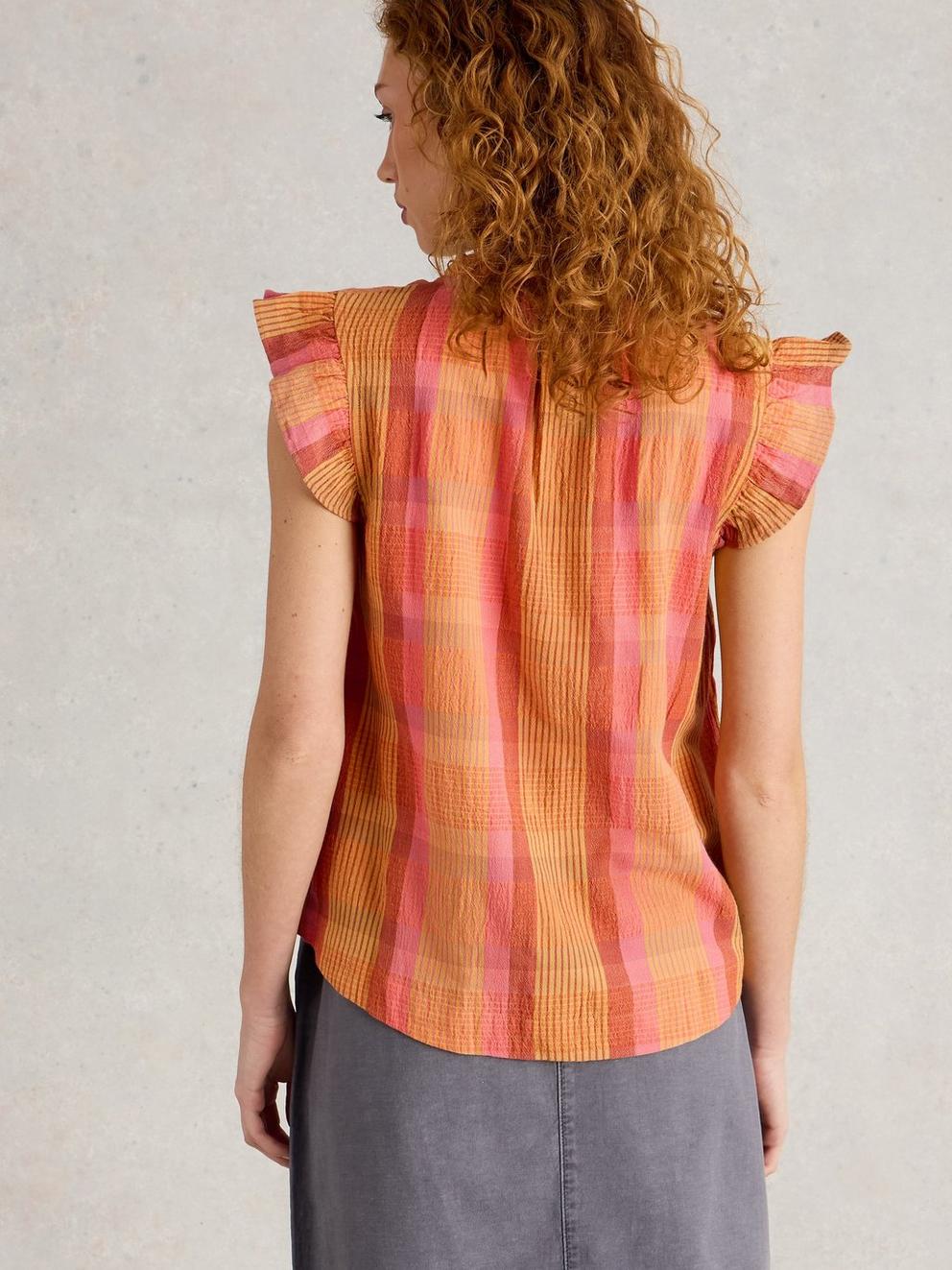 Rosie Check Cotton Vest  in PINK MLT - MODEL BACK