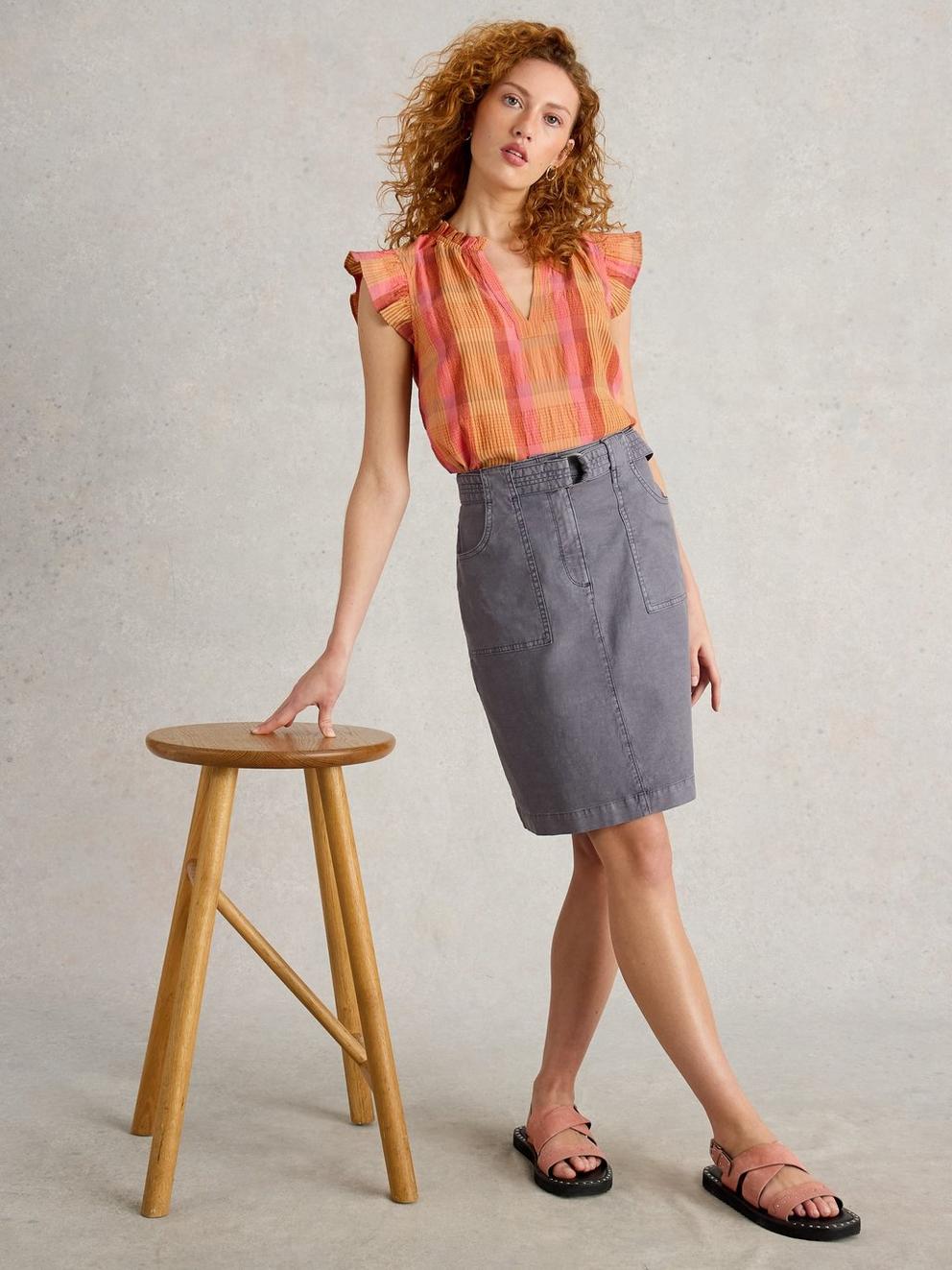 Rosie Check Cotton Vest  in PINK MLT - MODEL FRONT