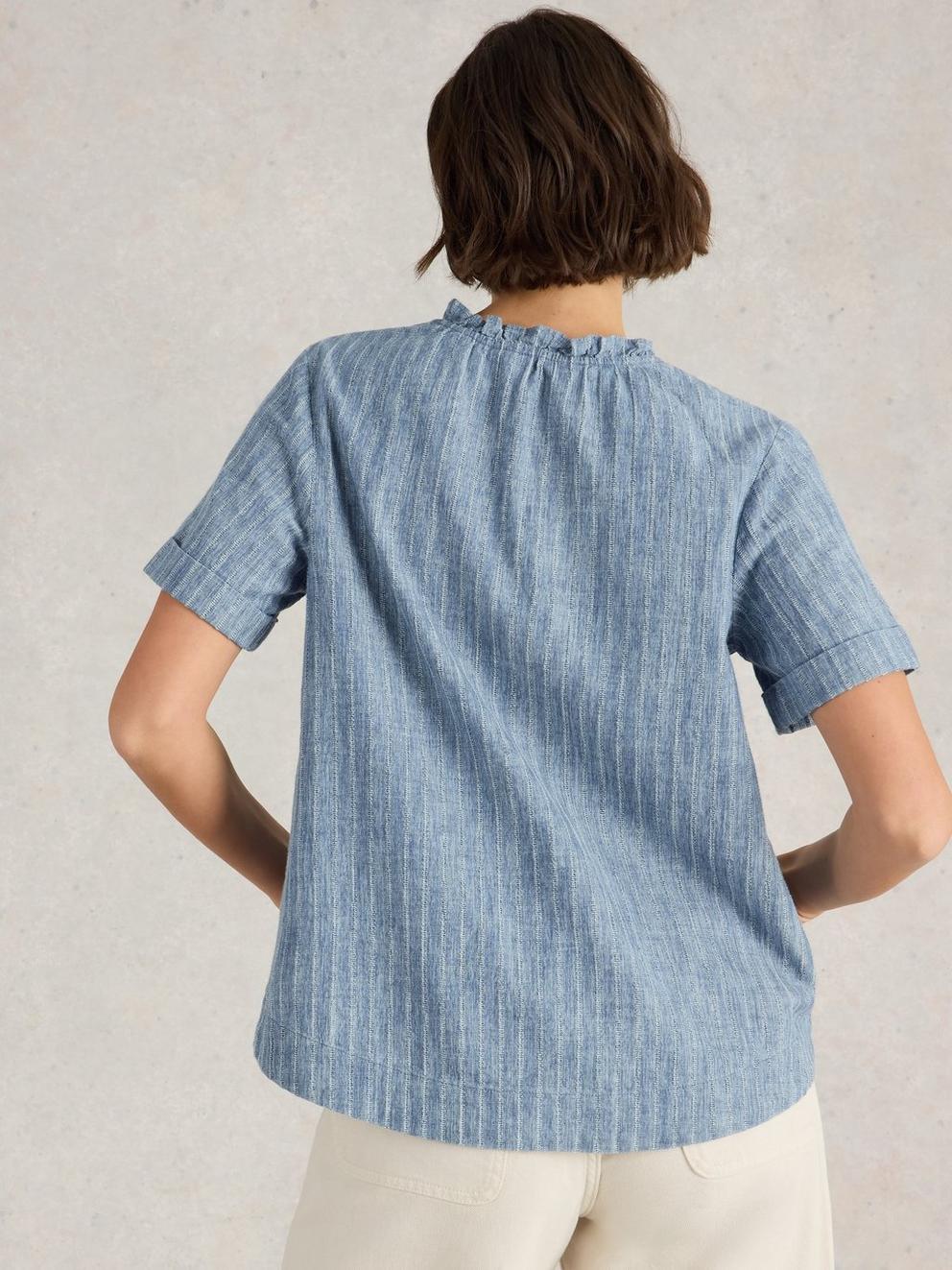 Teakie Stripe Top in BLUE MLT - MODEL BACK