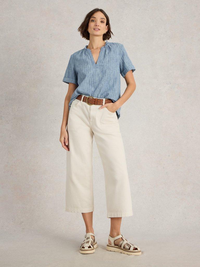Teakie Stripe Top in BLUE MLT - MODEL FRONT